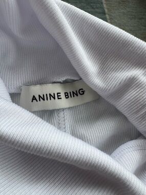 Anine Bing Crisp White Ribbed Tee with Label Detail